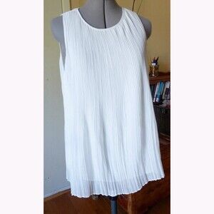 Halogen plisse pleated washable cream ivory chiffon layered elegant tunic top S